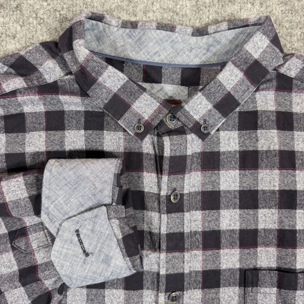 Johnston & Murphy Shirt Plaid Flannel Button Down Men XXXL Gray Black Cotton EUC